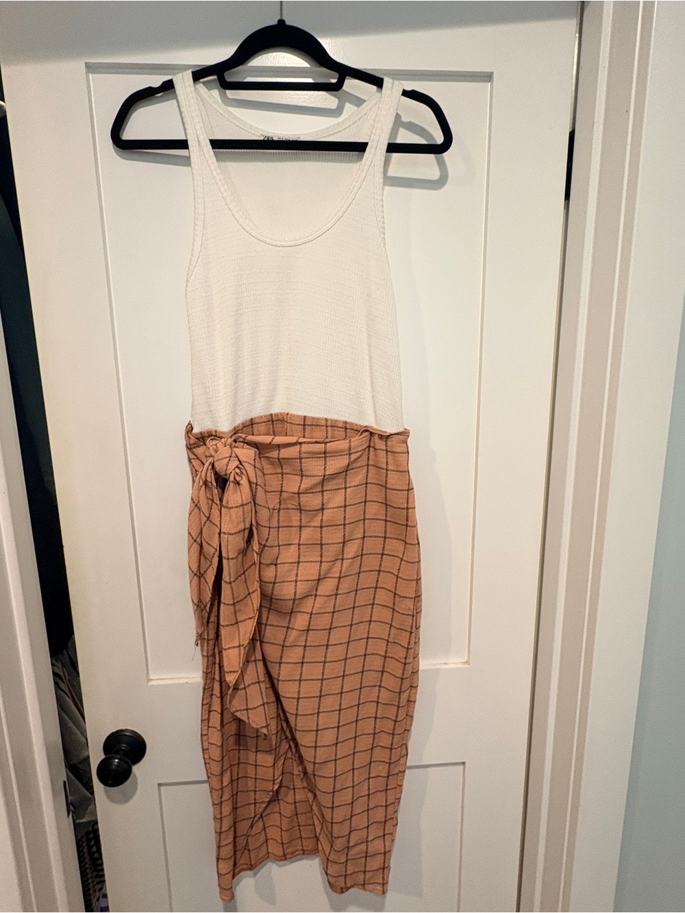 Zara midi wrap dress White Tank with Plaid Wrap Skirt